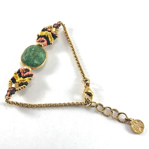 Gas Bijoux chain bracelet gold tone macrame with bezel set faceted green stone - Picture 6 of 11